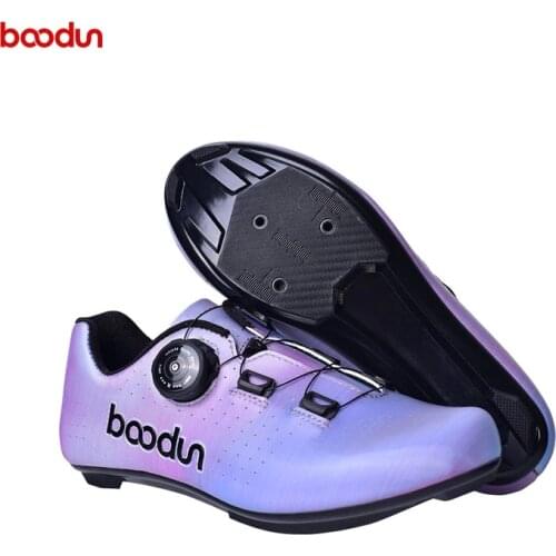 BOODUN Womens Road Bike Shoes Cycling Roadbike Shoes with Cleats Purple Colorful Breathable Microfiber Nylon Sole Bicycle Shoes