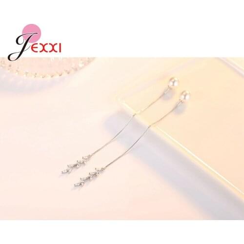 Big Promotion Original 925 Sterling Silver Long Tassel Dangle Pearl Earrings Elegant Women Fashion Jewelry Gift For Wife/Mum