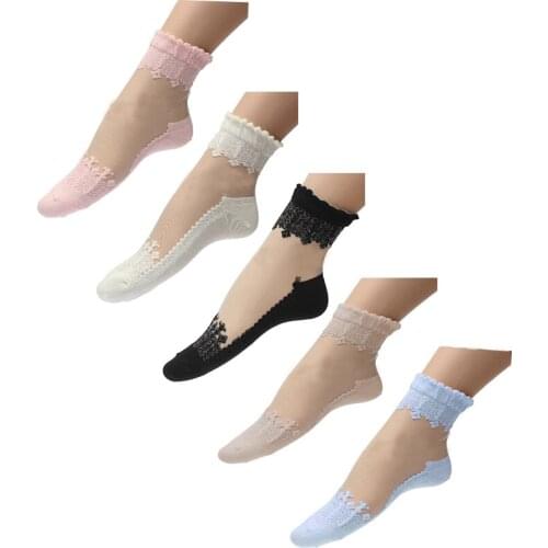 Women Lace Ruffle Ankle Sock Comfy Sheer Silk Cotton Elastic Mesh Knit Frill Trim Transparent Womens socks 1Pair/2Pairs