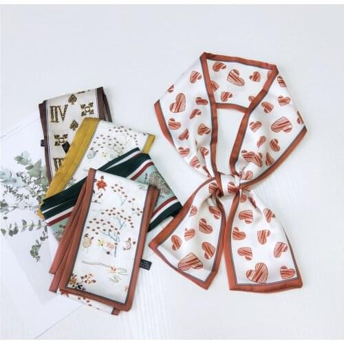 New Spring Summer Long Skinny Heart print Neck Scarf Bandana Neckscarf Women Handbag Bag Handkerchief Hair Headband Scarfs SJ240