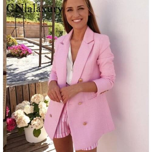 2021Spring Autumn Women Fashion Vintage White Pink Tweed Blazers And Jackets Chic Button Office Suit Coat Ladies Elegant Outwear