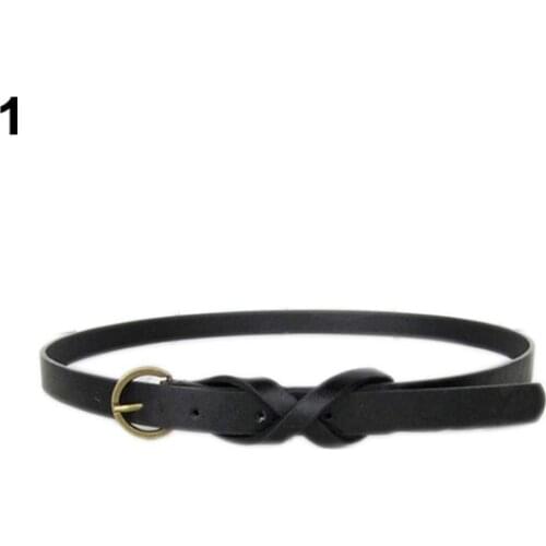 Womens Vintage Simple Thin Waist Belt Metal Buckle Skinny Faux Leather Belt