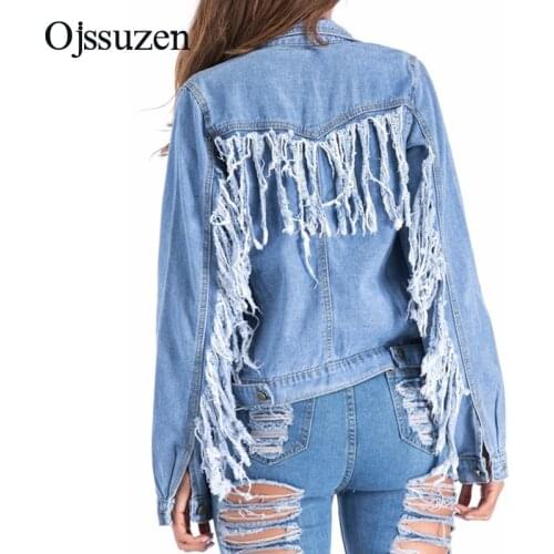Ladies Denim Coat Tassel Jackets Female Vintage Plus Size Jeans Jackets Women Slim Denim Coat Outerwear Streetwear M-5XL