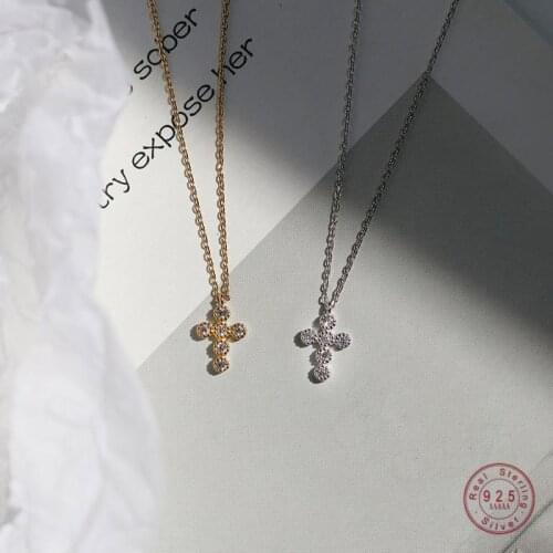 925 Sterling Silver Simple Pavé Crystal Cross Pendant Necklace Women Classic Temperament Wedding Party Jewelry Girlfriend Gift