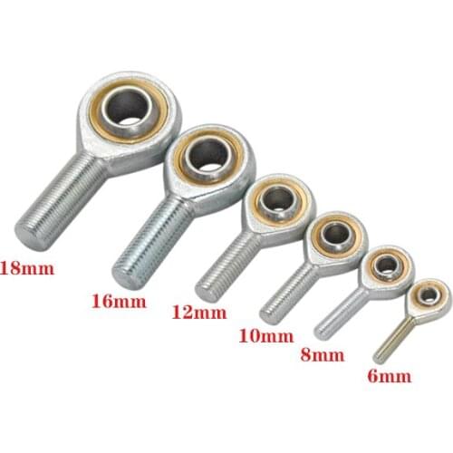 1Pc 6-12mm Dia Silver Male Threaded Single Row Joint Rod End Oscillating Bearing Right Hand Thread Shafts