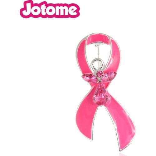100pcs/lot pink enamel ribbon Breast cancer awareness brooch pin