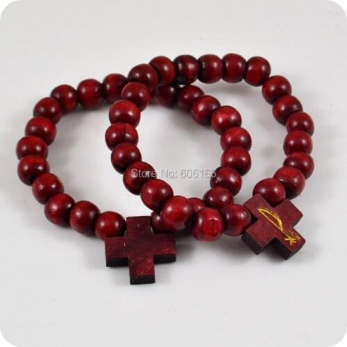 12x Red Labarum The Chiro Cross Wood Charm Bracelets Catholic Christian Orthodox Fashion Religious Jewelry