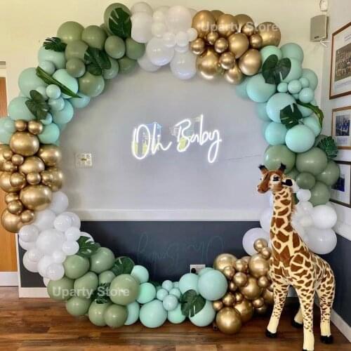 162Pcs Jungle Animal Green Balloons Garland Tiffany Blue Retro Green Gold Balloon Arch for Kids Baby Show Birthday Party Decor