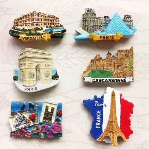 6PCS/LOT France PARIS Eiffel Tower Palace of Versailles Carcassonne Fridge Magnet Travel Souvenir Refrigerator Magnetic Sticker