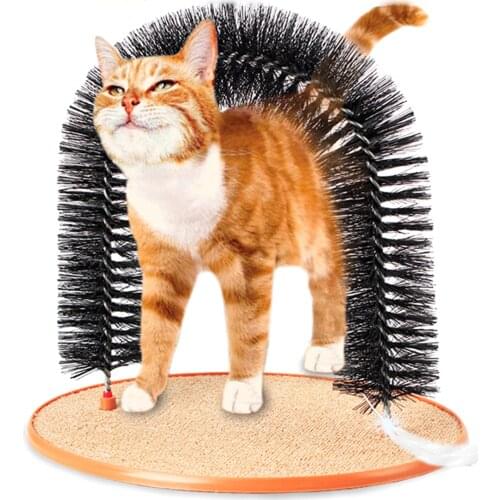 Arch Door Cat Massage Toy Brush Scratcher For Pets Scratching Devices Cat Self Groomer With Round Fleece Base Cat Supplies