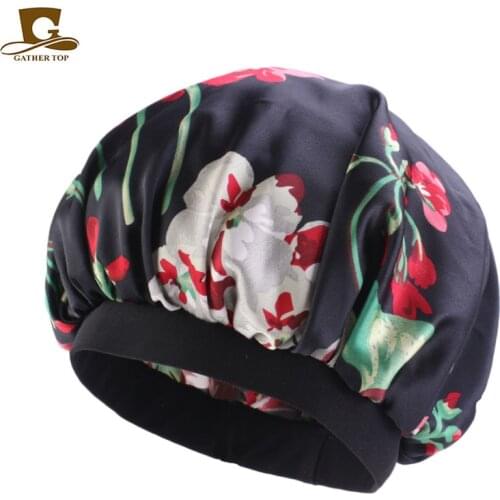 Satin Bonnet for Women Flower Print Silky Soft Day Night Sleep Cap Comfortable Chemo Cap Hair Cover Headwrap Ladies Bandana