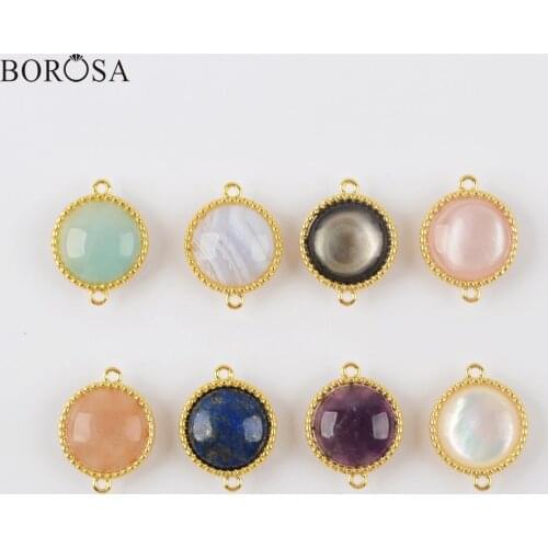 BOROSA 10Pcs Gold Plating Multi-kind Stones Connectors Multi-Color Natural Stone 6mm for Women Bracelets Making WX1282