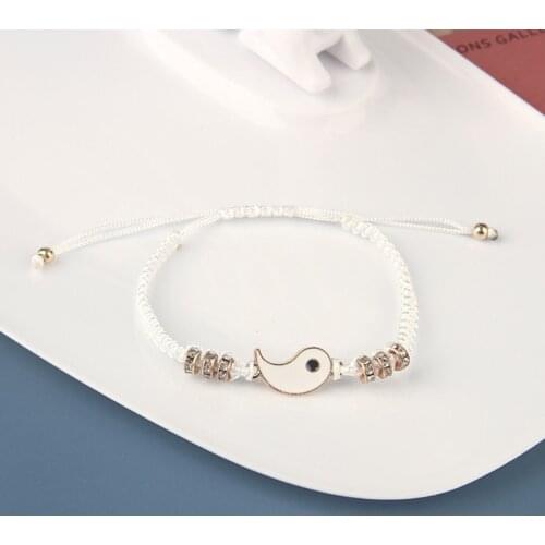N58F Couple Bracelets Yin and Yang Adjustable Cord Black and White Bracelets for friendship Relationship Girlfriend Gifts