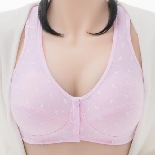 Women Front Button Bra Without Wire Steel Wireless Cotton Bralette without lining Ultra-thin Cup Lingerie Underwear 95122c
