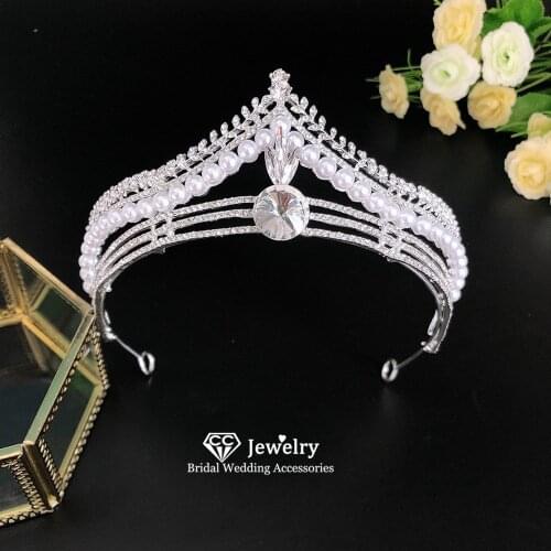 CC Crown for Women Wedding Hair Accessories Engagement Jewelry Bridal Hairbands Tiaras and Crowns Pearl Diadems Headdress YQ75