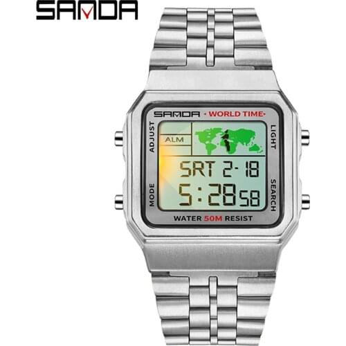 LED Digital Watches Mens Luxury Design Steel Strap Retro Square Military Wristwatch Waterproof Chronograph Women Sport Watch Men