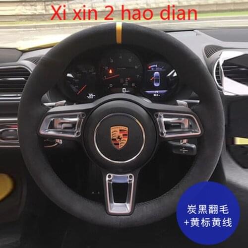 For Porsche Cayenne panamera 718 DIY custom black suede car steering wheel cover