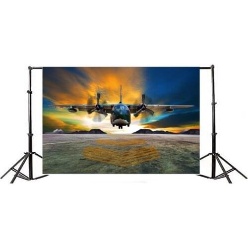 Photography Backdrop Airplane Take Off Yellow Line Blue Sky Colorful Cloud Nature Travel