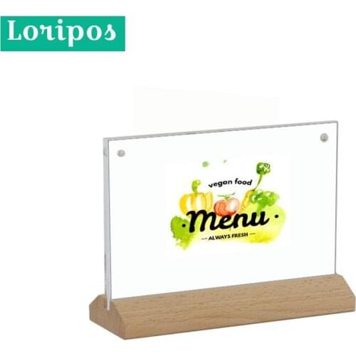A6 Horizontal Wood Menu Card Frame 100*150mm Acrylic Price Sign Display Rack Table Desk Label Holder Stand Acrylic Sign Holder