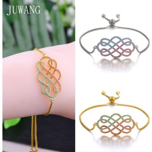 JUWANG New Fashion DIY Chain Bracelets For Woman Zirconia Pave Setting Chinese Knot Charm Adjustable Bracelet Bangles Jewelry