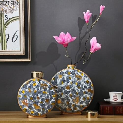 Flower Texture Ceramic Vase Classical Gold Vases Flower Pot Floral Desk Decoration Storage Jar with Cover Vintage Home Decor