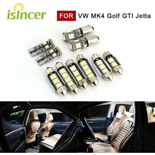 10pcs Canbus interior Car White LED Light Bulb Kit For VW MK4 Golf GTI Jetta1999-05 DC 12V lamps