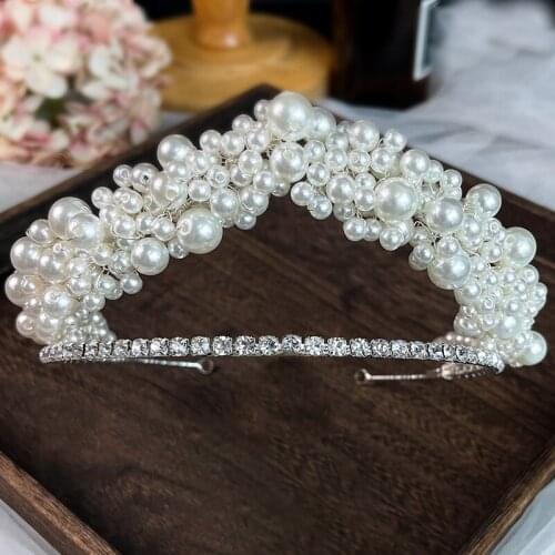 Korean bridal pearl crown atmosphere net luxury headband wedding hair crown accessories bling headband wholesale