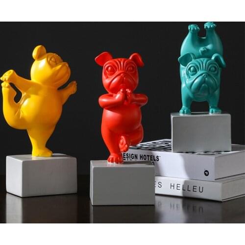 Creative Resin Statue Yoga French Bulldog Ornaments Home Decoration Nordic Cartoon Animals Sculpture Children' Room Decor Crafts