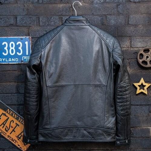 Autumn Genuine Leather jacket men Cowhide Motorcycle clothing Fashion youth style Black Stand collar Slim fit Short Winter coat