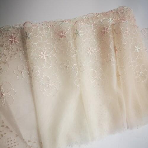 2Yards Flower Yellow Pink Embroidered Fabric Lace Trim Ribbon Handmade DIY Sewing Craft For Costume Hat Decoration 18.5cm wide