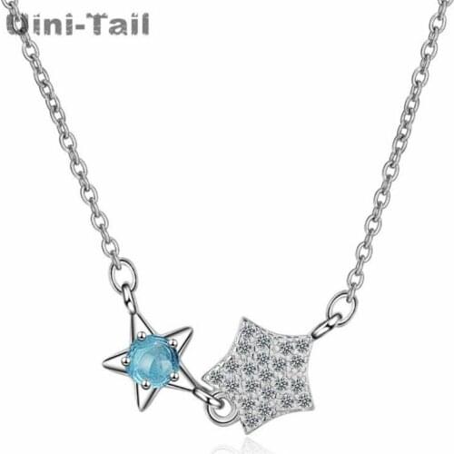 Uini-Tail hot new 925 sterling silver fashion blue stars artificial crystal micro-inlay necklace personalized fashion jewelry