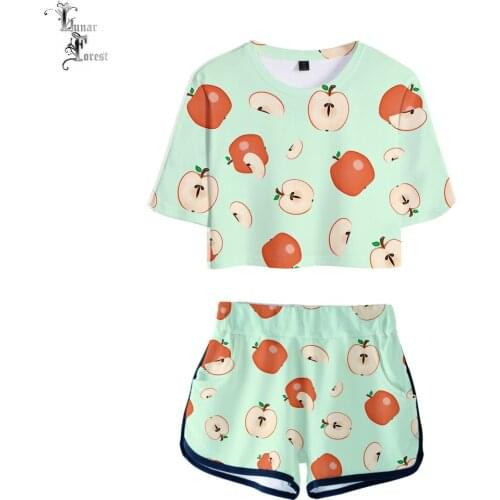 Cute Fruit Women Fashion 3D Print hot Sexy Two Piece Sets Soft T-shirt and Elastic Shorts Sexy Style Fashion