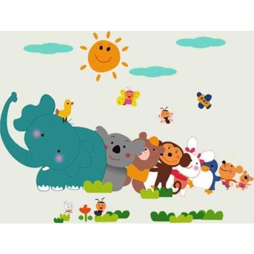Animal Relay Cartoon Wall Stickers For Kids Room Living Room Creative Decoration Stickers Home Decor