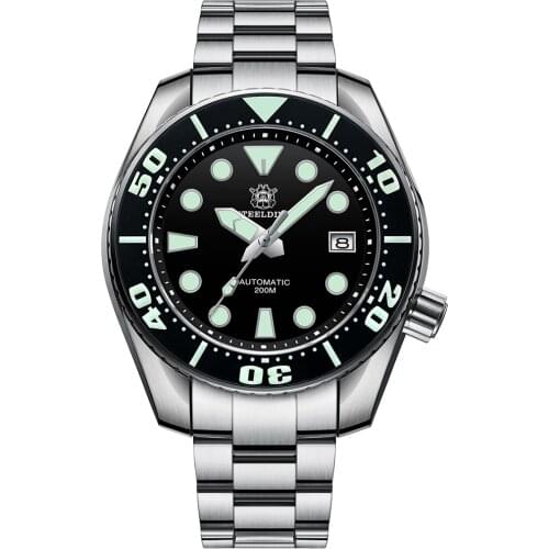 STEELDIVE 2021 Men Diver Watch Automatic Mechanical Wristwatch 200M Waterproof Ceramic Bezel Luminous Sapphire Steel Bracelet
