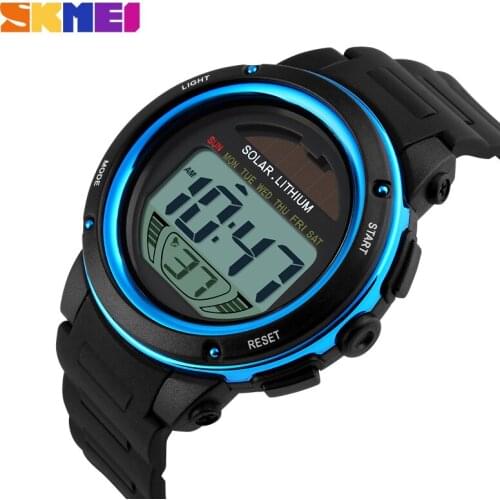 SKMEI Outdoor Sport Watch Men Solar PU Strap Wristwatches Mens Chronograph Alarm 5Bar Waterproof Digital Watch reloj hombre 1096