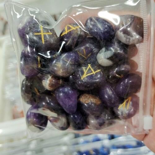 1 bag Viking Runes Amulet Set Natural amethyst Stone Reiki Healing Crystals Divination Tumbled Energy Stone（amusement