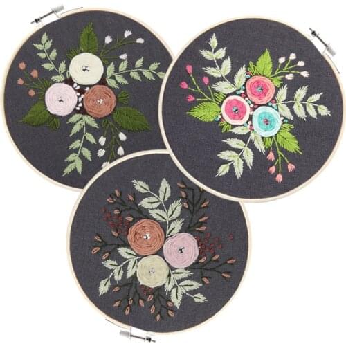 DIY Embroidery Kit with Bamboo Hoop Flower Needlework Cross Stitch for Beginner Ribbon Painting Embroidery Sewing Art Home Decor