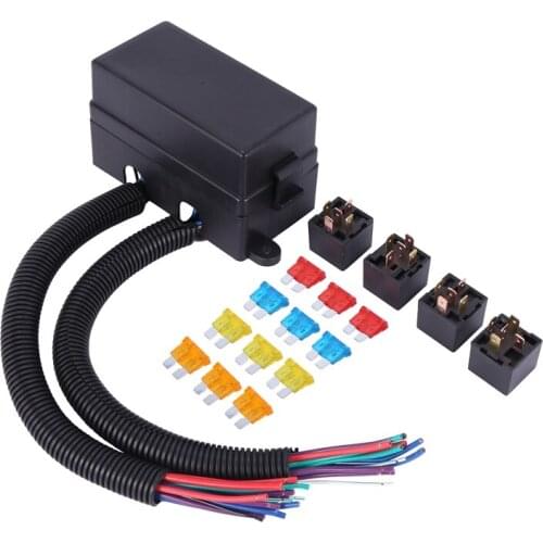 New12 Way Blade Fuse-Holder Box with Spade Terminals and Fuse-4PCS 5pin 12V 40A Relays with Wiring for Car Truck Trailer