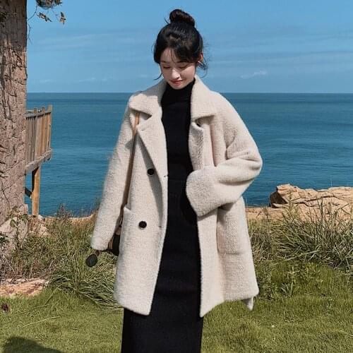 Mink plaid woolen coat womens mid-length 2021 winter new style Korean thick mink woolen coat