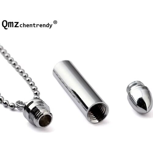 Whloesale Price 3pc/lot Stainless Steel Cylinder Bullet Memorial Cremation Ash Urn Pendant Pill Holder Necklace keepsake jewelry