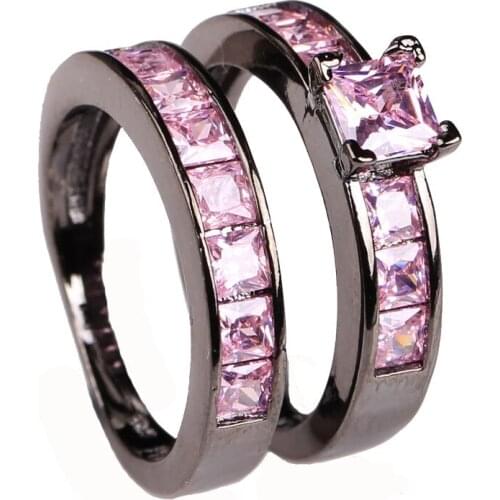 Wholesale black ring sets for wedding women love gift luxury engagement jewelry 6mm purple pink zircon ring 6-10