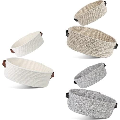 Woven Basket Baby Basket Cotton Rope Basket with Leather Handle,Baby Gift Basket Handmade