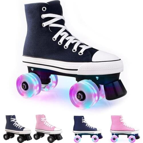 JK Professional Adult Quad Skates Double Row Roller Skates Unisex Canvas Shoes For Lovers Two Line Flashing Wheels Patines SP4