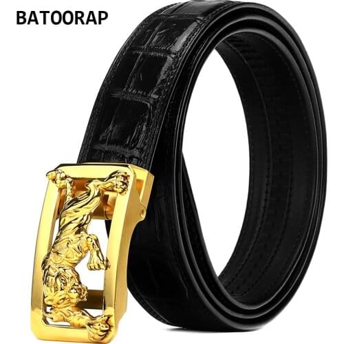 2021Top Brand Simple High-end Crocodile Belly Belt Luxury Designer Mens Belt Domineering Tiger Stainless Steel Automatic Buckle