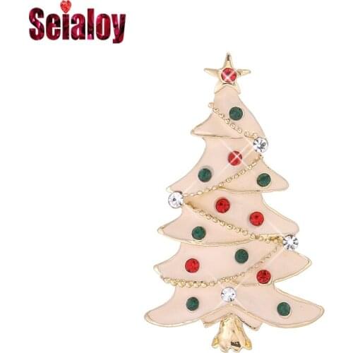 Seialoy Fashion Golden Christmas Tree Brooch For Men Women Original Shiny Brooch Girls Cute Brooch Christmas Jewelry Gift