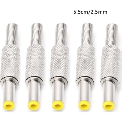 5 Pcs 5.5x2.5mm DC Power Jack Male Plug Metal Connector Adapter With Yellow Head