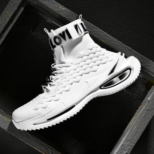 ADBOOV High Top Fashion Sneakers Men Fish Scales Design Sock Shoes