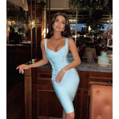 High Quality Sexy Women Bodycon V-neck Red Green Rayon Bandage Dress Homecoming Party Fashion Dress Vestidos