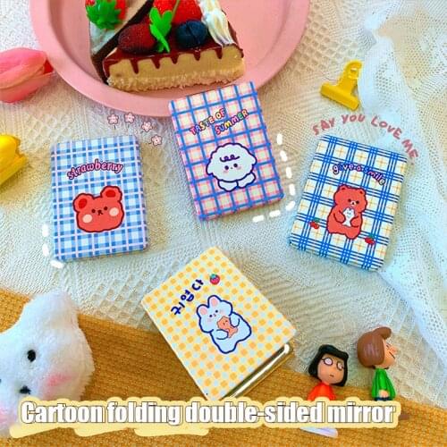 W&G Korea Ins Folding Mirror Cute Cartoon Makeup Mirror Mini Portable Portable Pu Small Mirror 2021 New