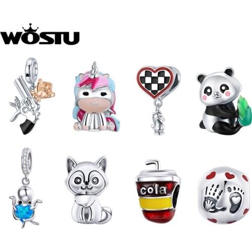 WOSTU Rainbow Horse Lovely Panda Cub Bracelet Fit DIY Charms 925 Sterling Original Pendant Bead For Women DIY Fine Jewelry